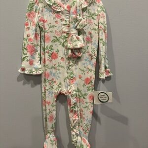 Little Me Floral Footed One Piece & Headband 6M NWT